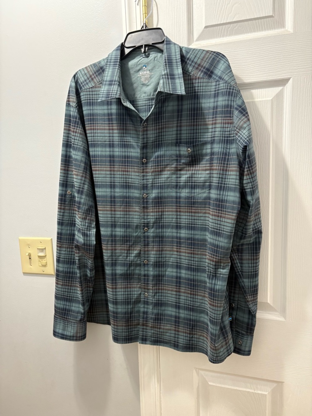 Kuhl Response Lite Long Sleeve Shirt Mens Size XXL Blue Brown Snap